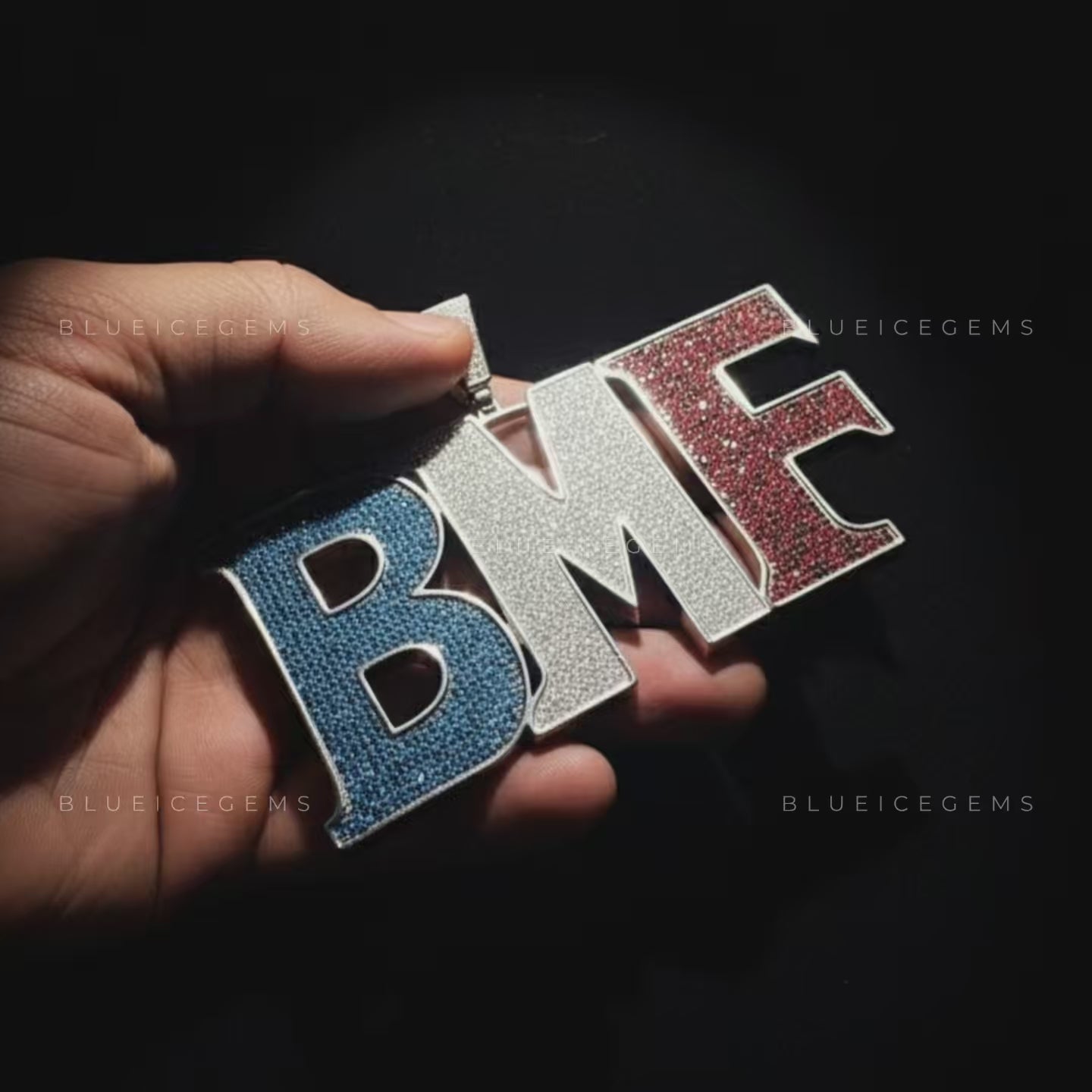 The "BMF" Tri-Tone Authority: Blue, White, & Crimson Multi-Stone Initial Pendant