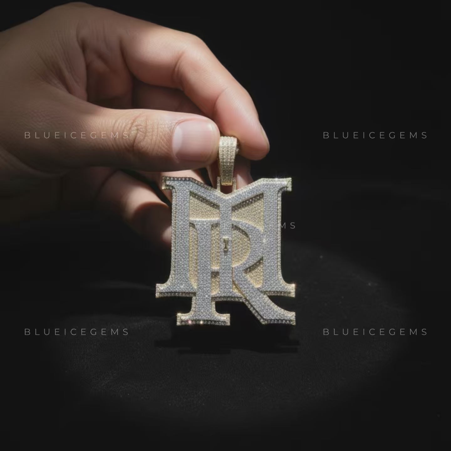 The "MR" Monogram: Gothic Block Architecture & Multi-Layered Iced-Out Sovereign