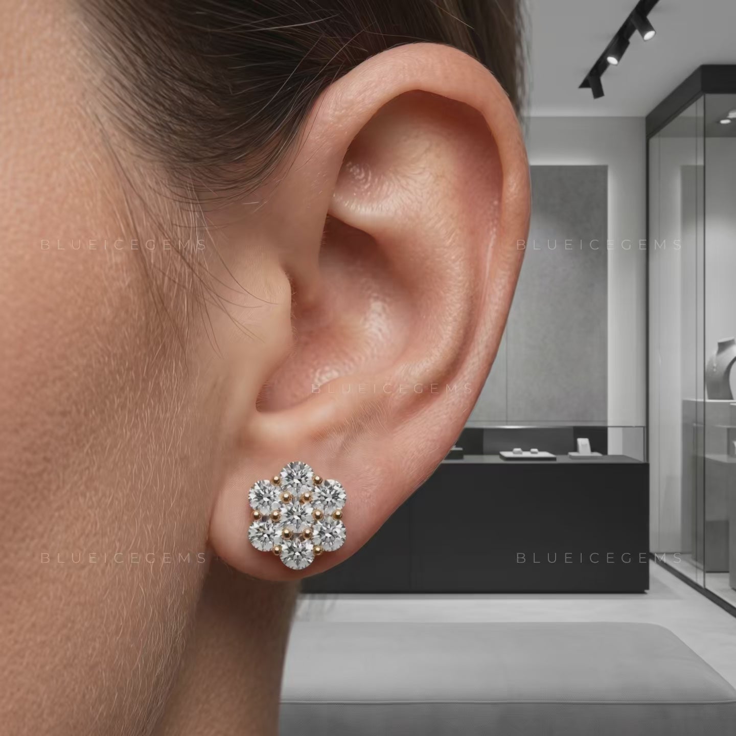 Gardenia Luxe Floral Diamond Cluster Stud Earrings