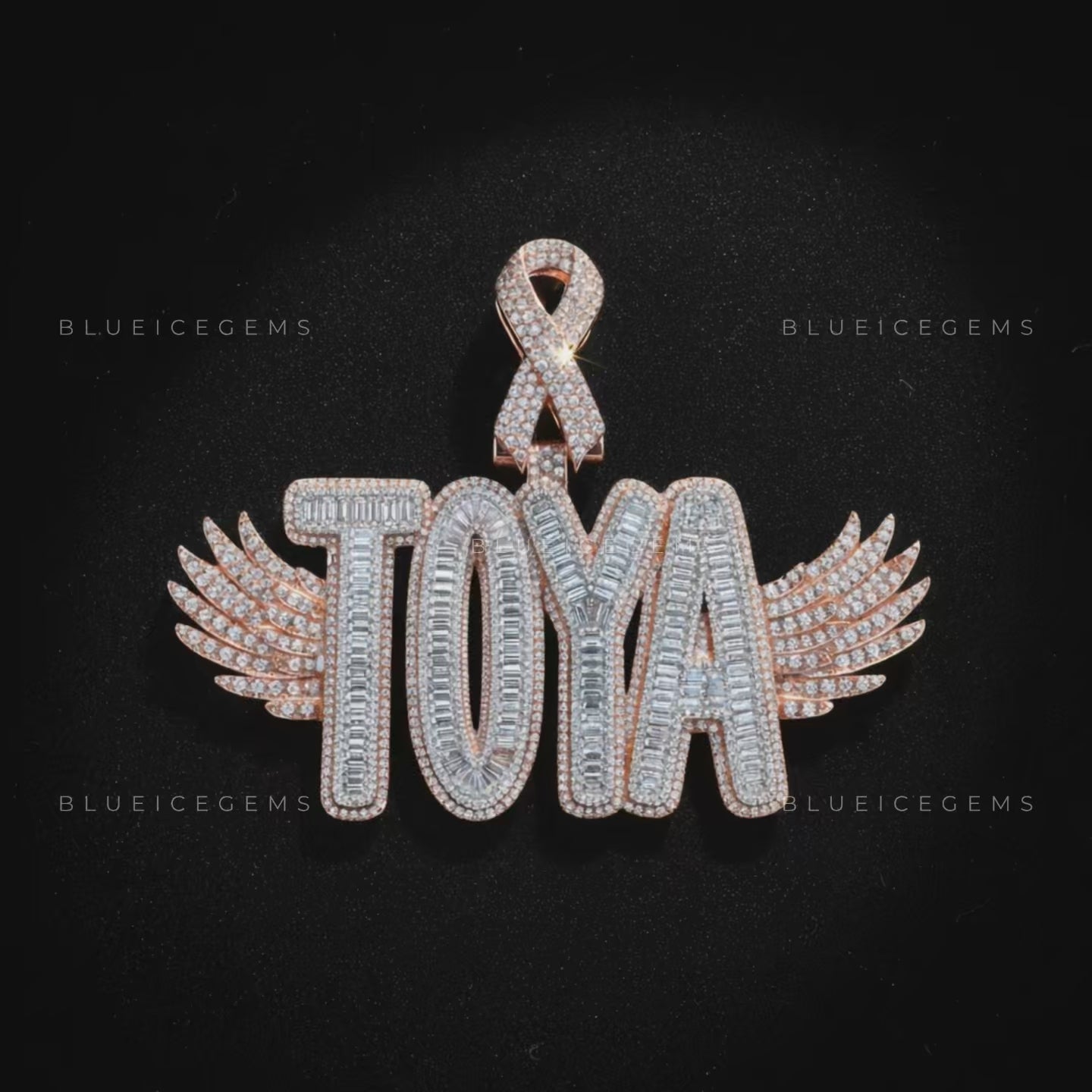 The "TOYA" Seraphic Sovereign: Baguette-Fusion Script & Iced Ribbon Bail