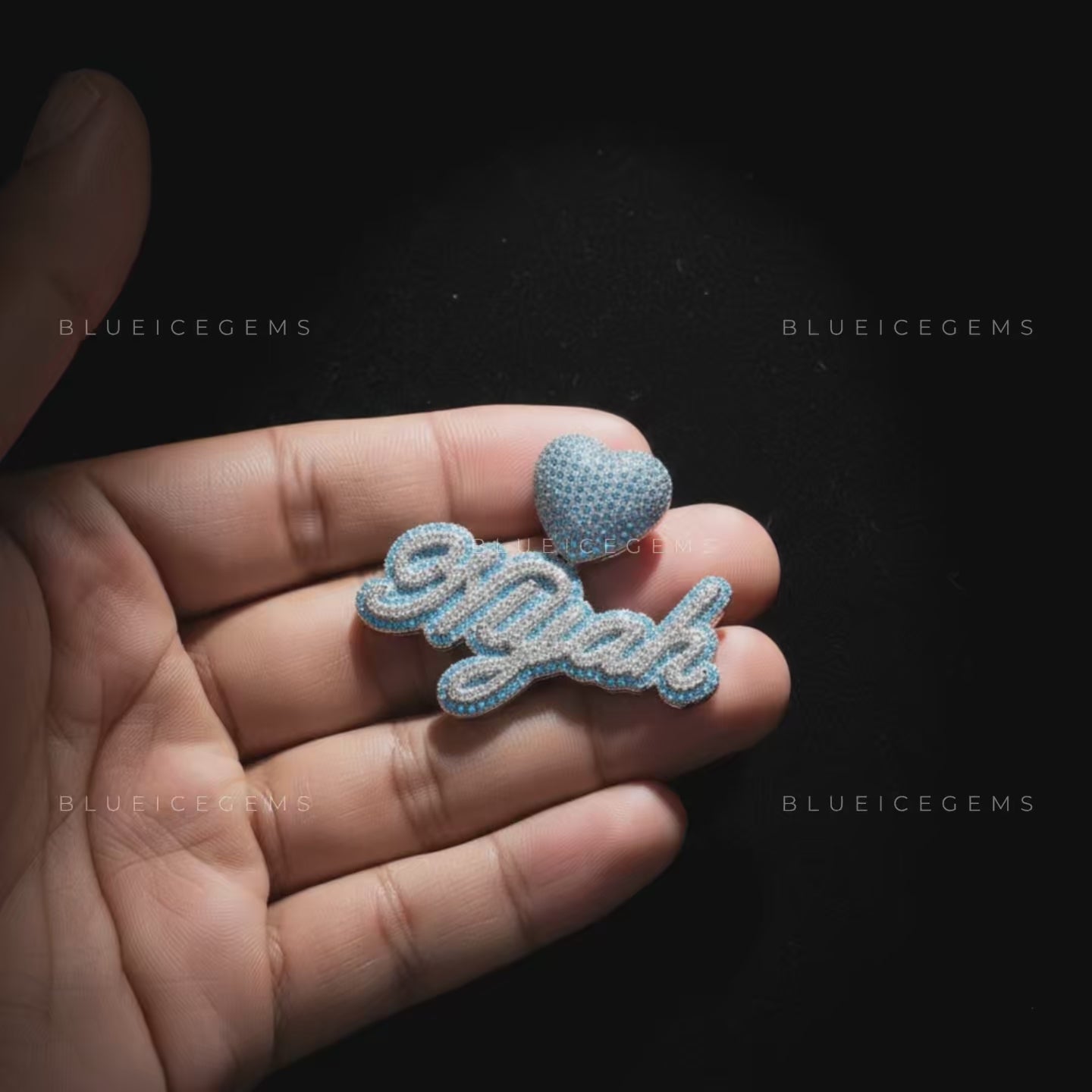 The "NIYAH" Azure Heart: Cursive Script & 3D Blue Sapphire Heart Sovereign