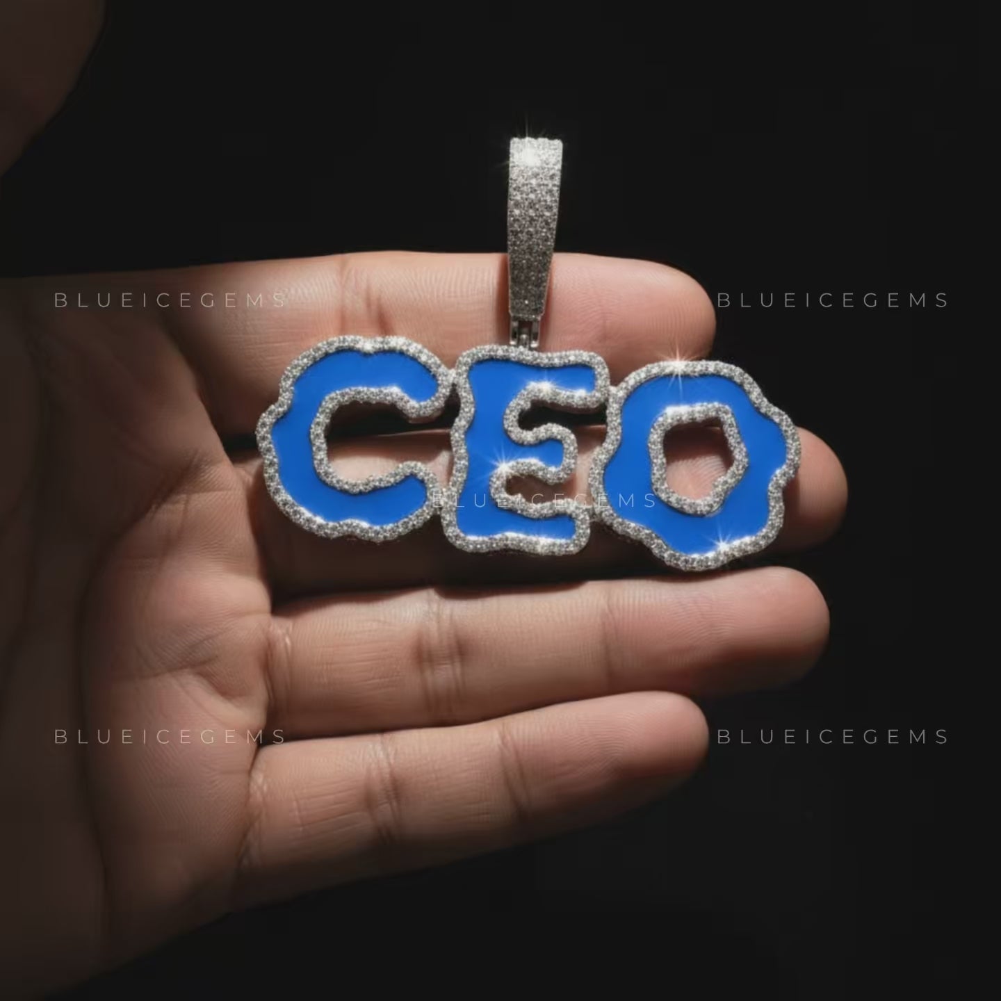 The "CEO" Azure Sovereign: Electric Blue Enamel & Diamond Cloud-Cut Pendant