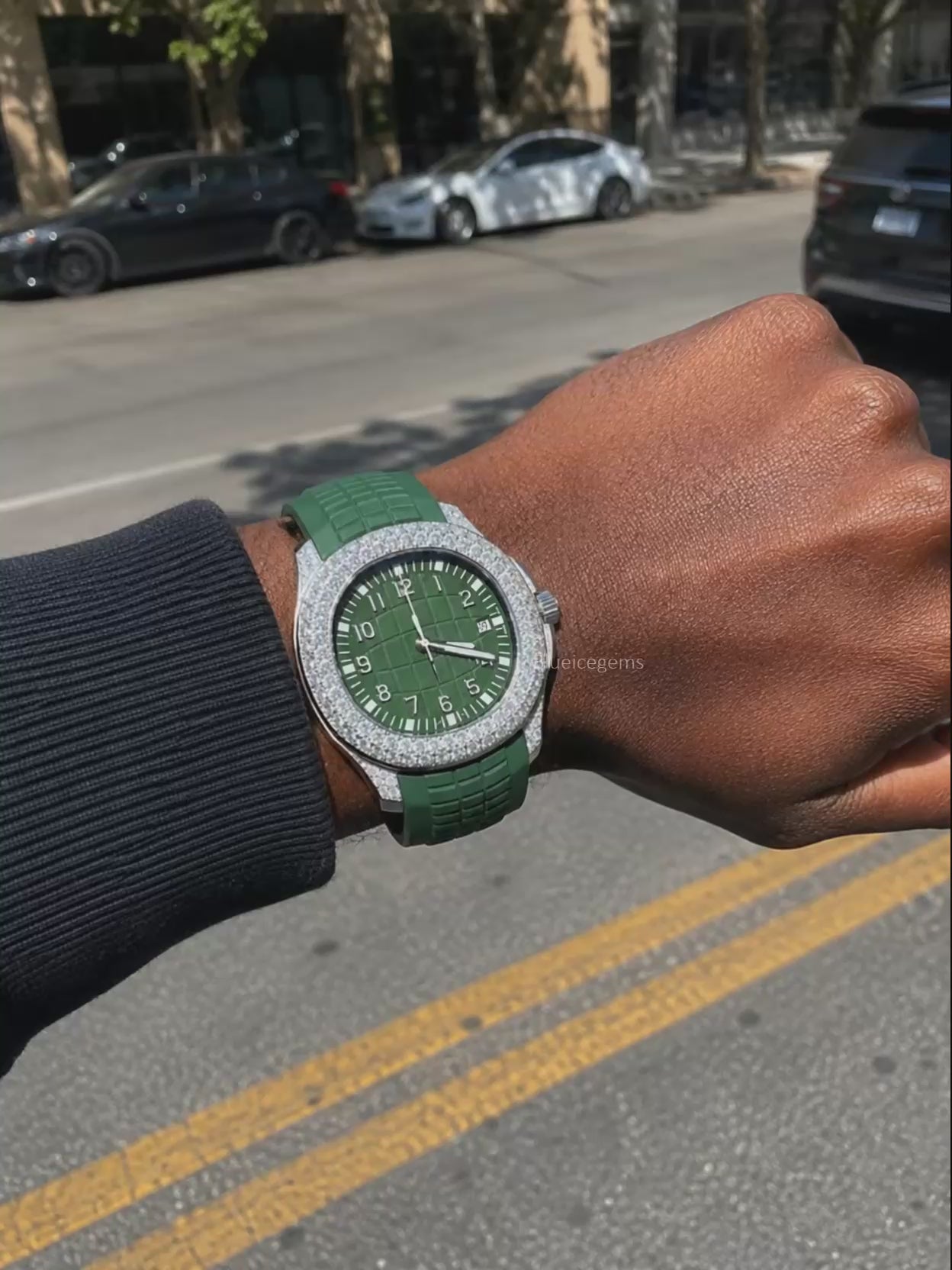 Green Zenith: Moissanite Iced-Out Custom Sports Watch