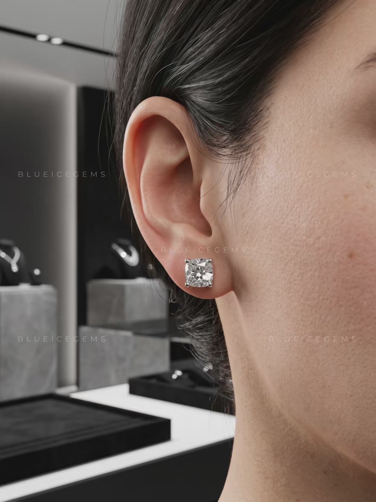 The Velvet Radiance: Cushion-Cut Diamond Stud Earrings