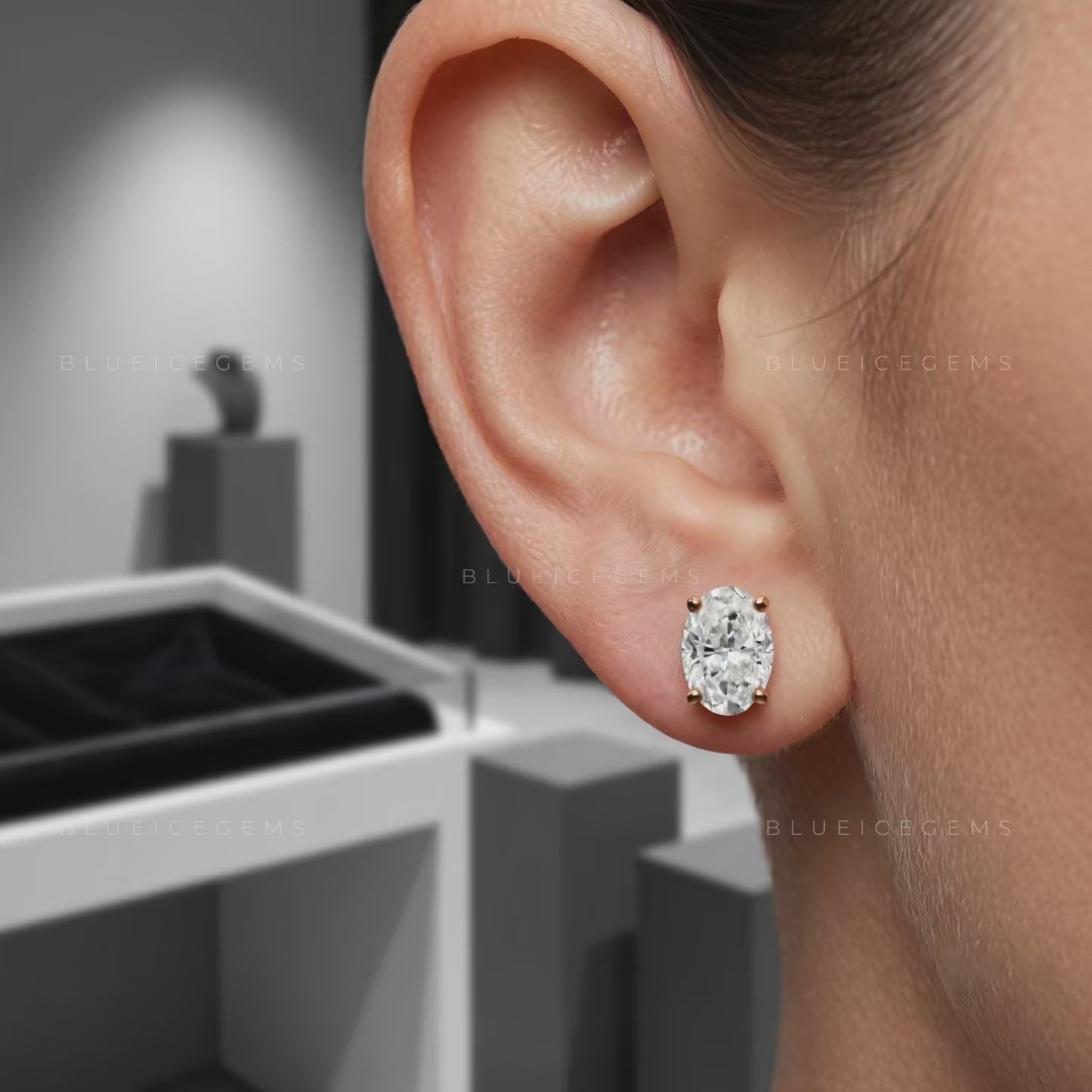 Silken Oval Lab-Grown Diamond Four-Prong Stud Earrings