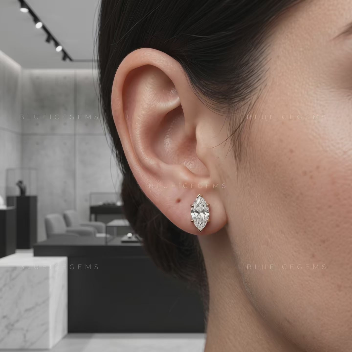 Silhouette Marquise Diamond Six-Prong Stud Earrings