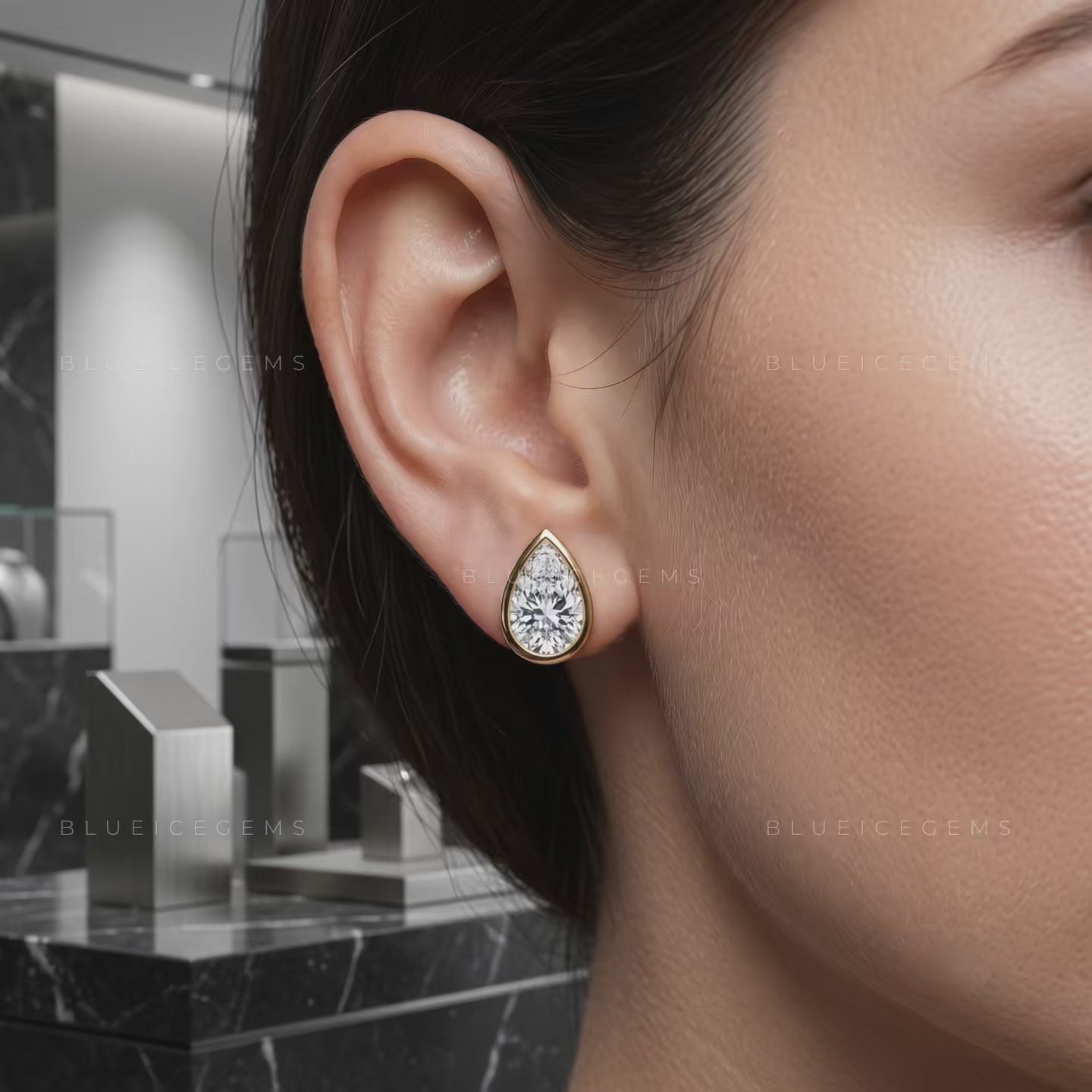 Serenelle Pear-Cut Lab-Grown Diamond Bezel Stud Earrings