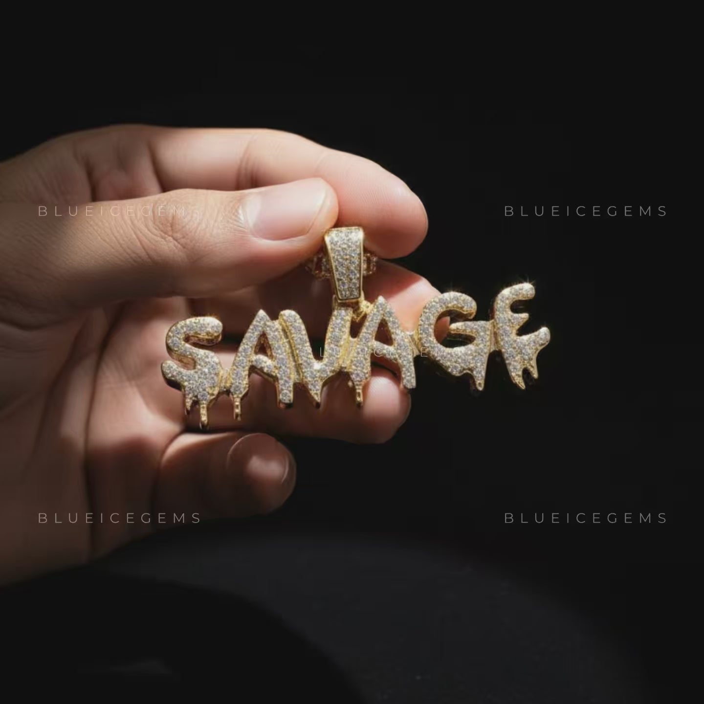 The "SAVAGE" Drip: Liquid-Effect 3D Bubble Script & Golden Halo Pendant