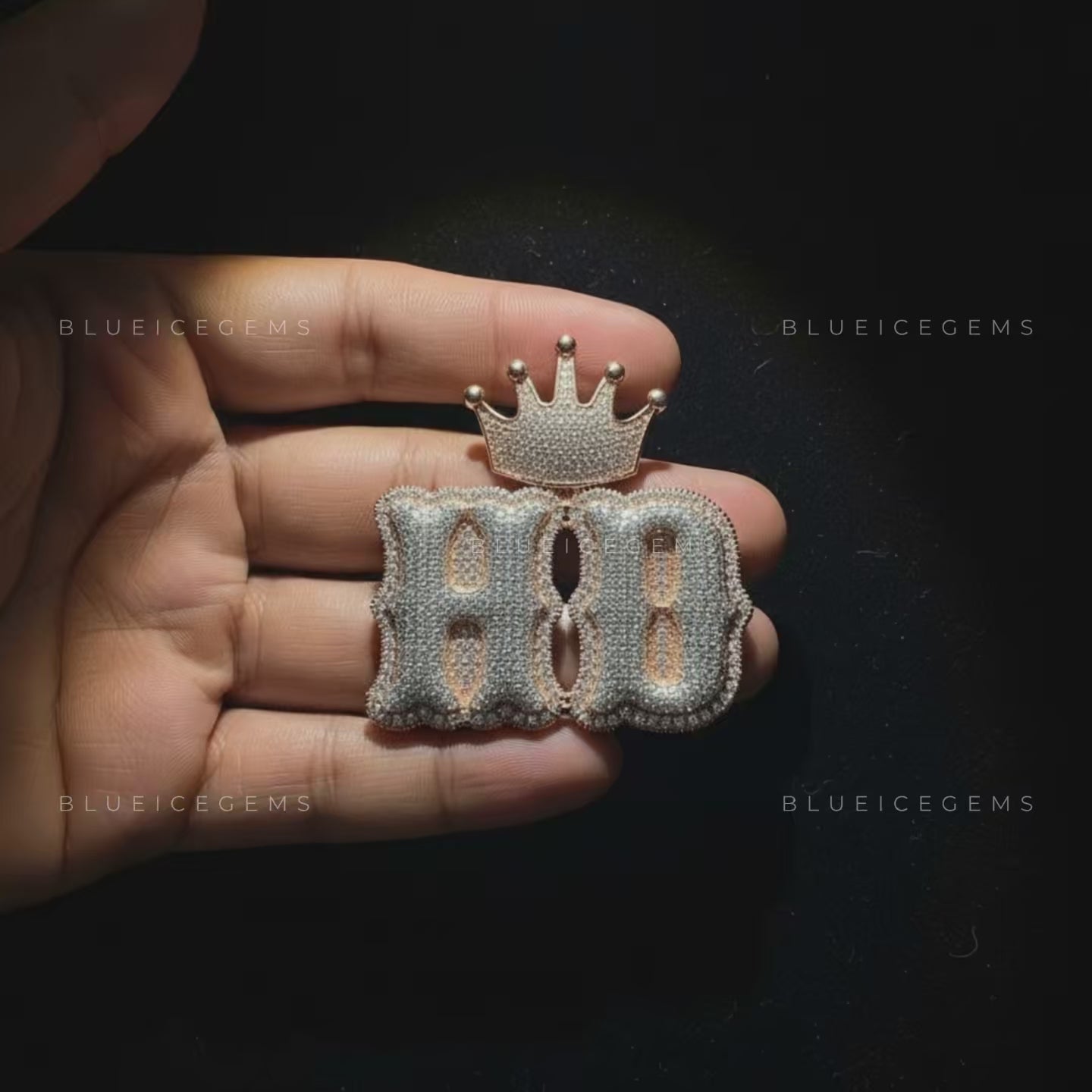 The "HB" Royal Monogram: Crown-Topped 3D Gothic Bubble Pendant