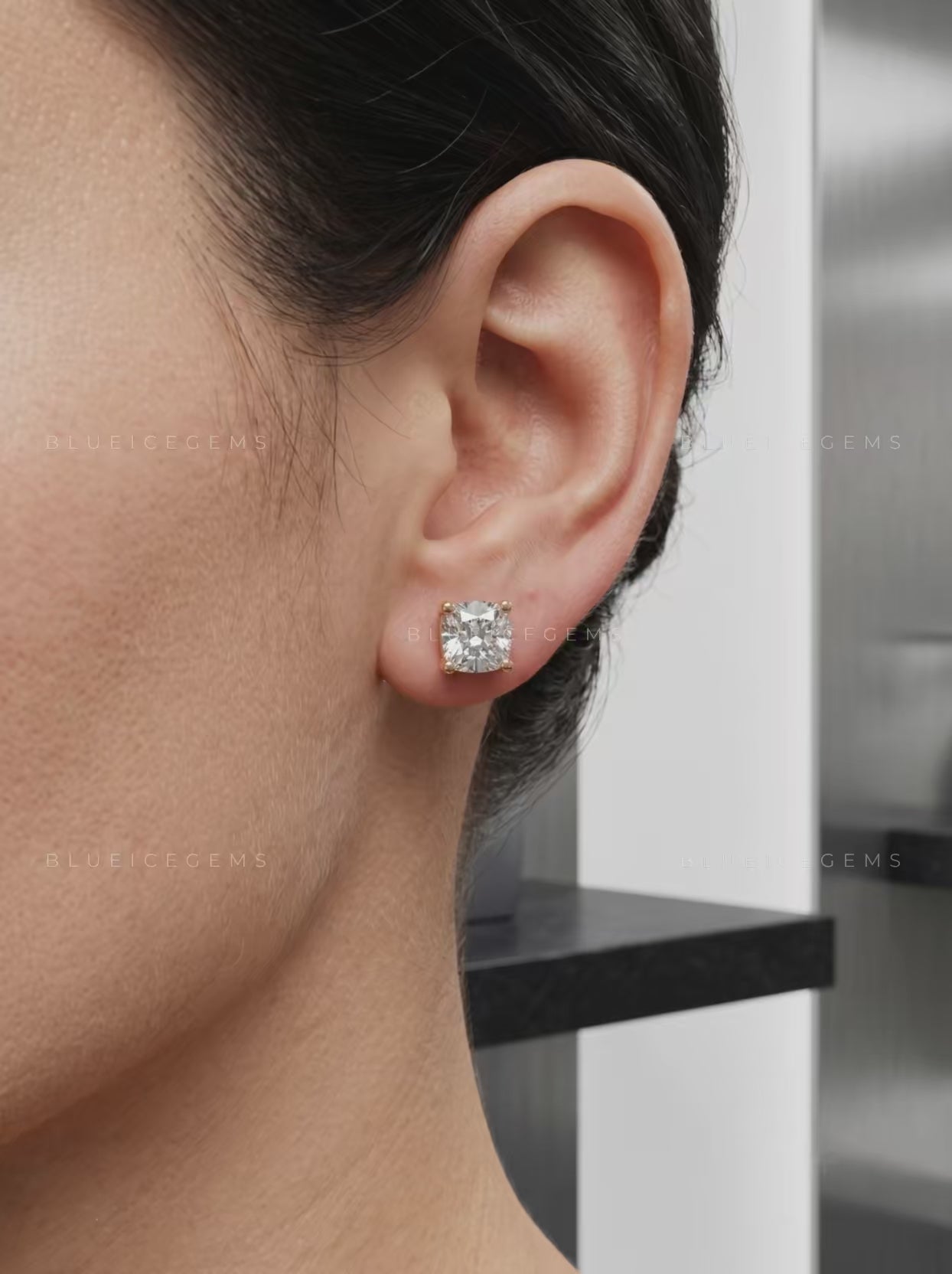 The Arctic Bloom: Cushion-Cut Diamond Stud Earrings