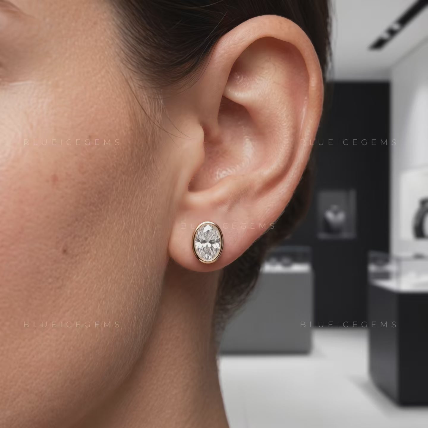 Elara Oval Lab-Grown Diamond Bezel Stud Earrings
