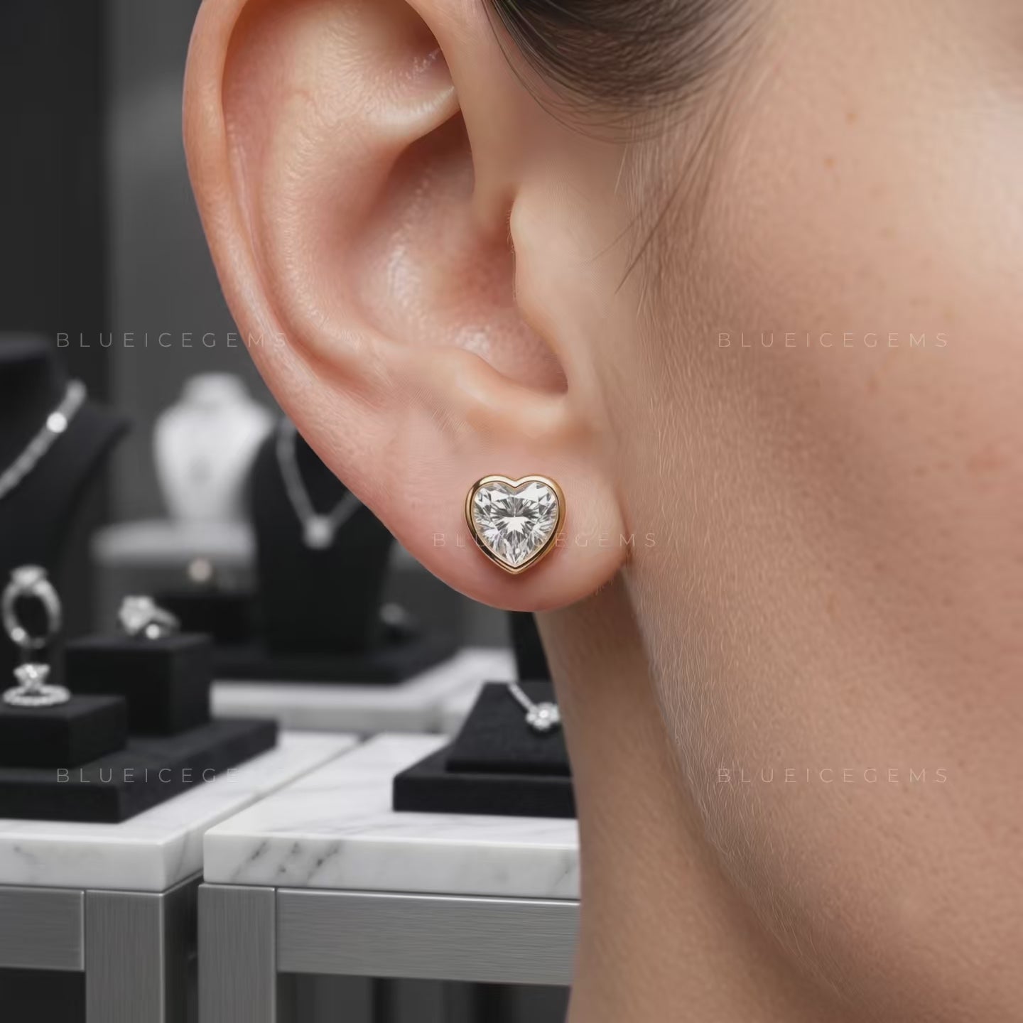 Amora Heart-Cut Lab-Grown Diamond Bezel Stud Earrings