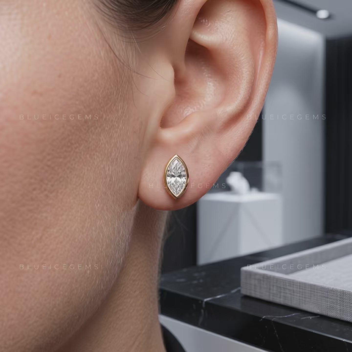 Elysian Marquise-Cut Diamond Bezel Stud Earrings