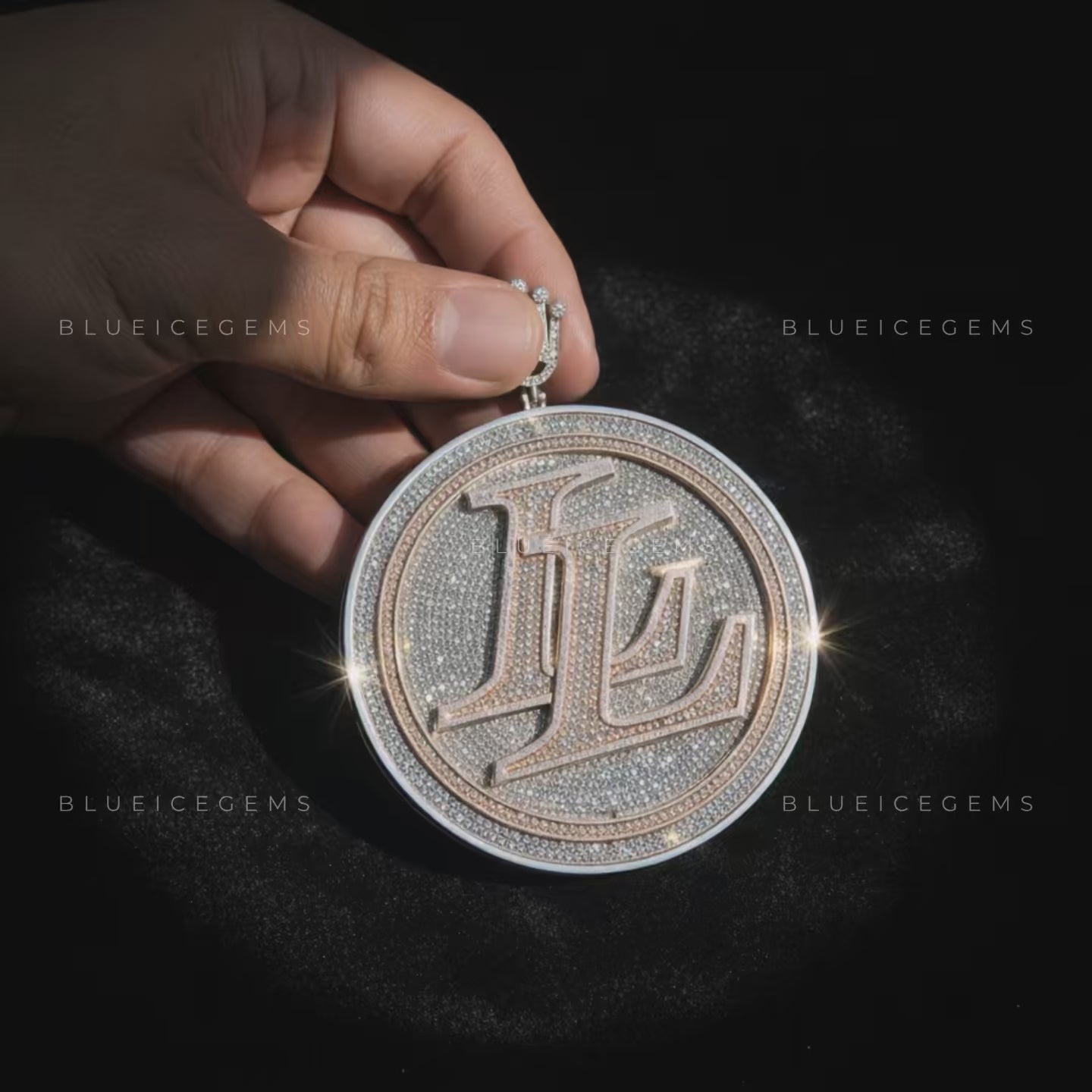 The "LL" Medallion: Crown-Topped Circular Monogram & Rose Gold Halo Sovereign