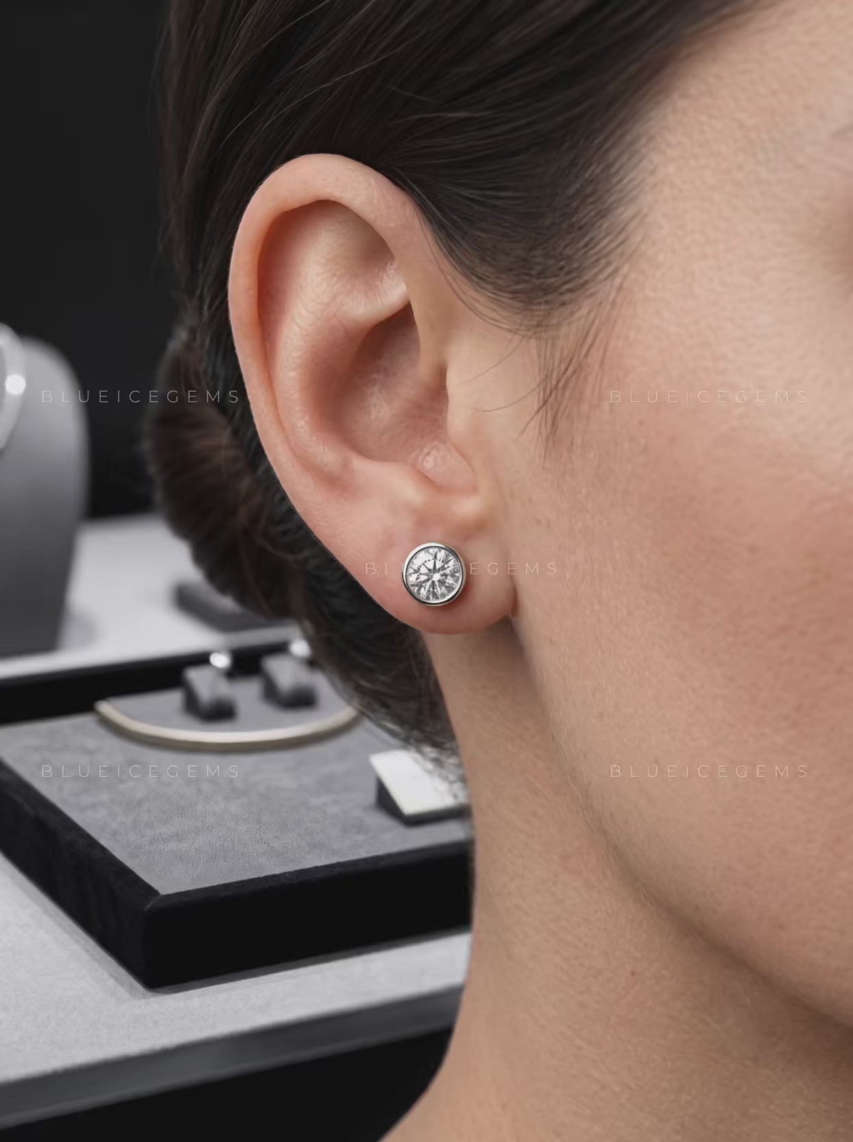 The Platinum Halo: Bezel-Set Round Diamond Stud Earrings