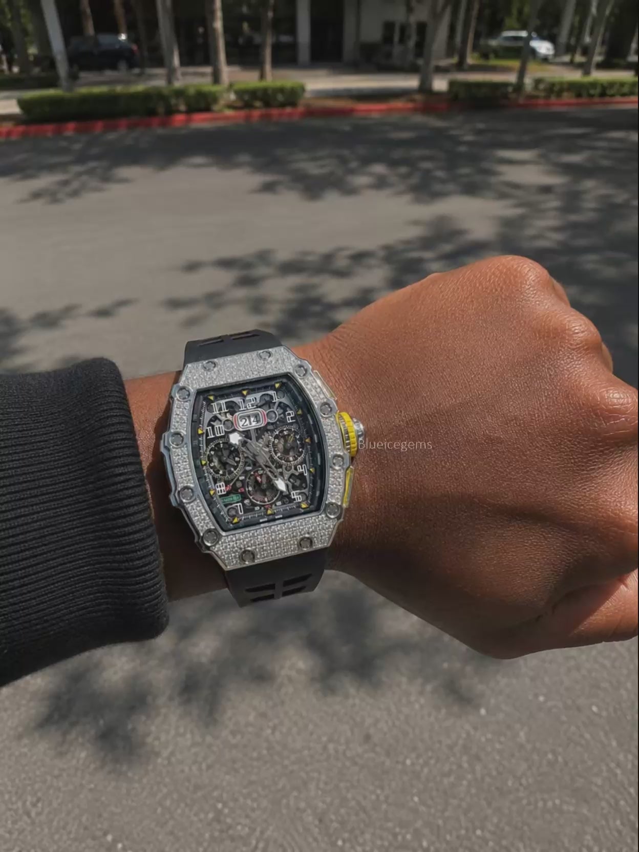 Techno Frost: Iced-Out Custom Skeleton Moissanite Watch