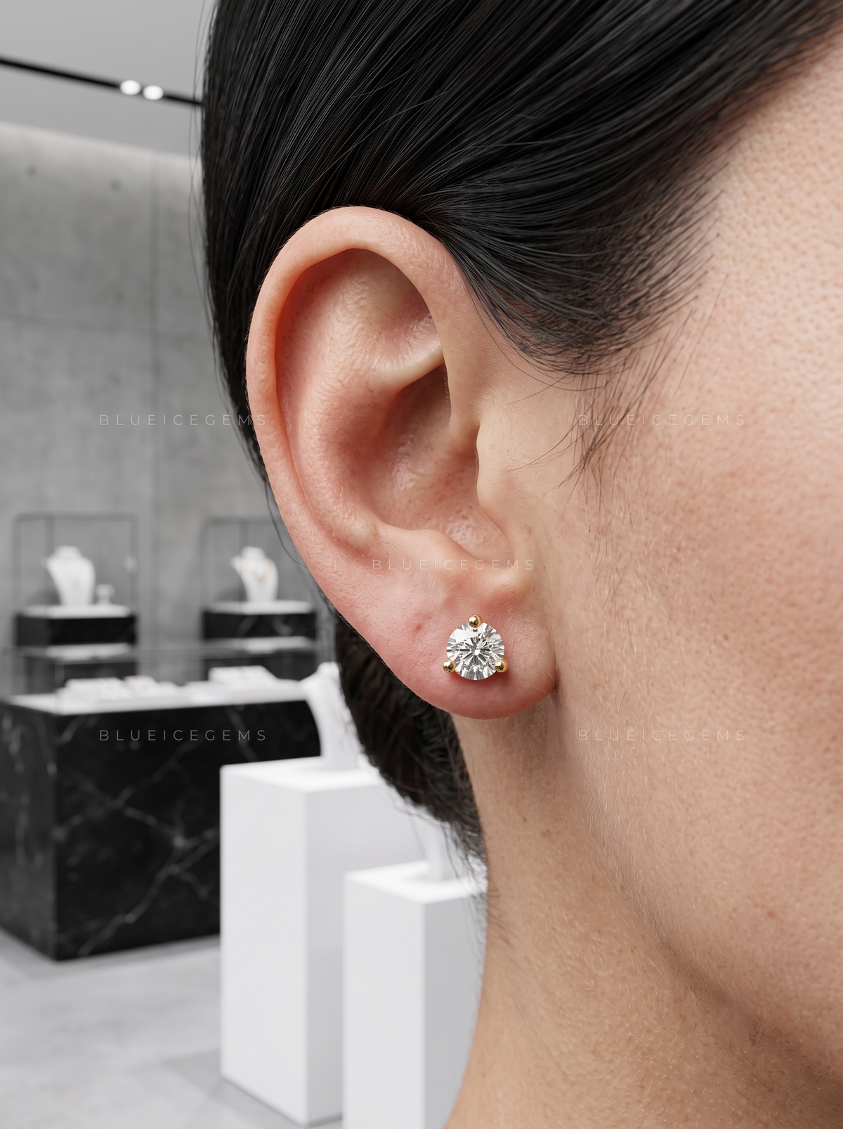 The Trinity Aura: Three-Prong Round Diamond Stud Earrings
