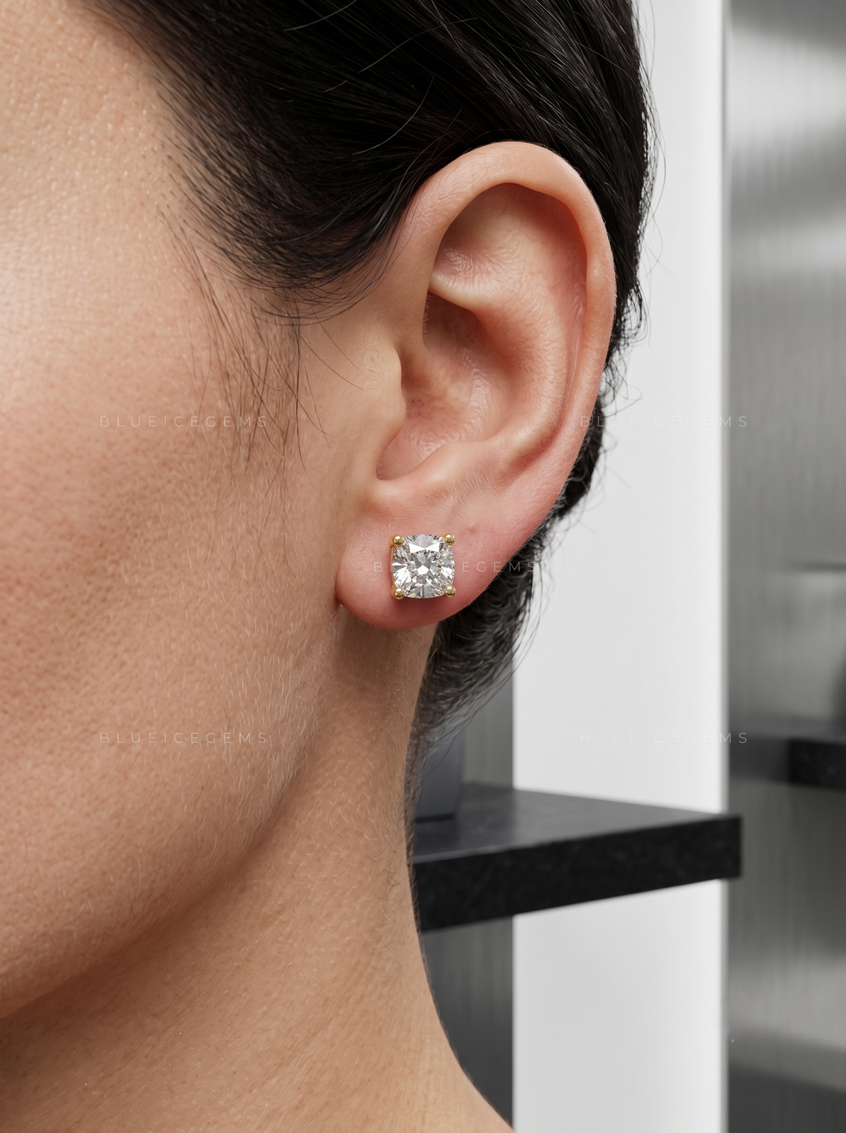 The Arctic Bloom: Cushion-Cut Diamond Stud Earrings