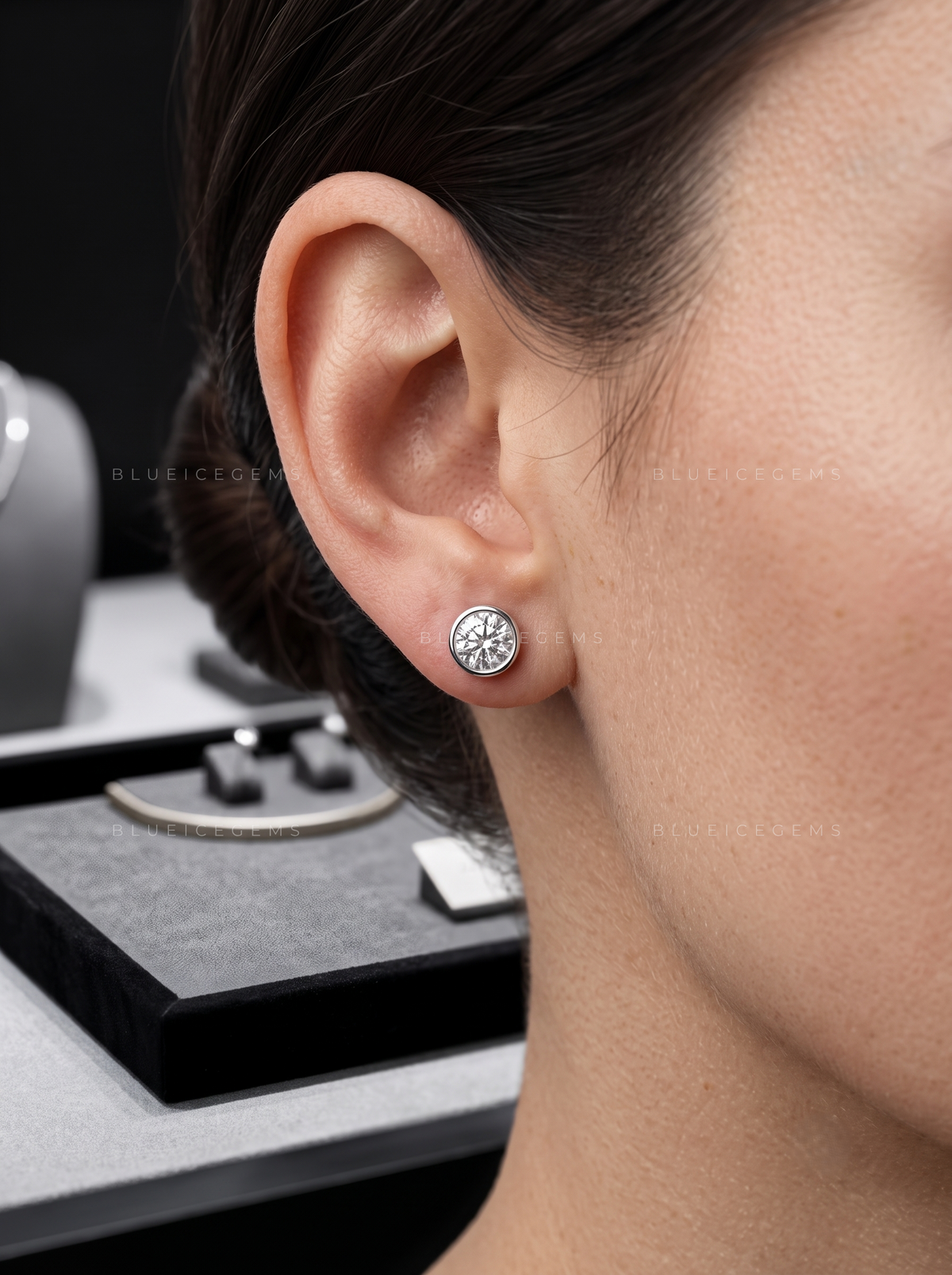 The Platinum Halo: Bezel-Set Round Diamond Stud Earrings