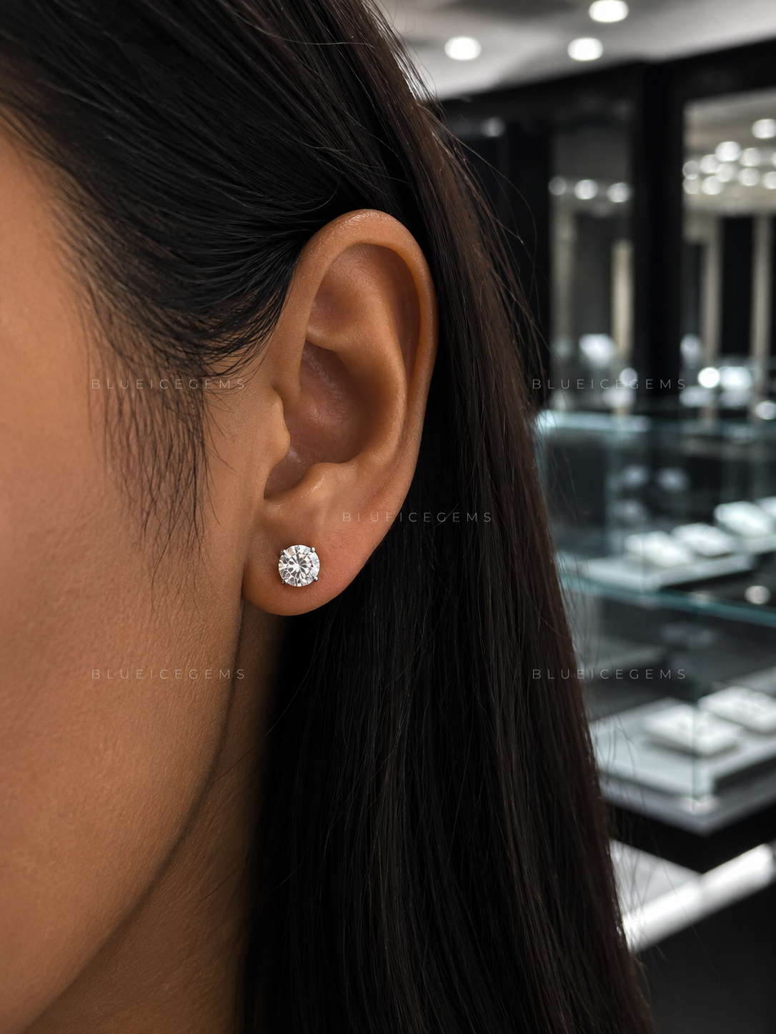 The Trinity Radiance: Three-Prong Round Diamond Stud Earrings
