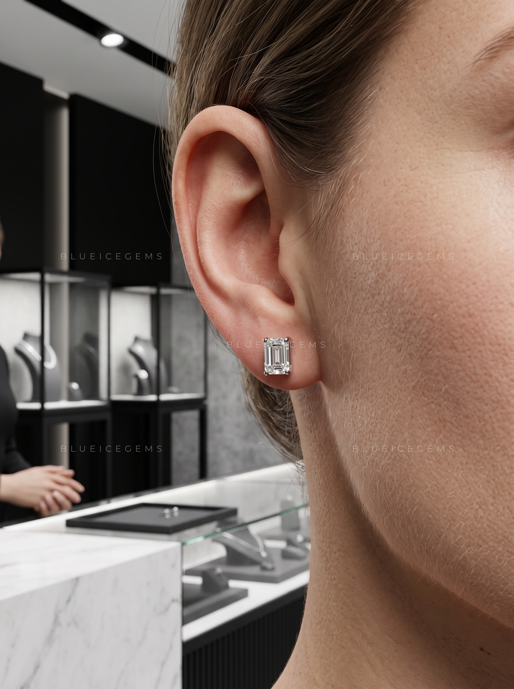 The Regal Vista: Emerald-Cut Diamond Stud Earrings