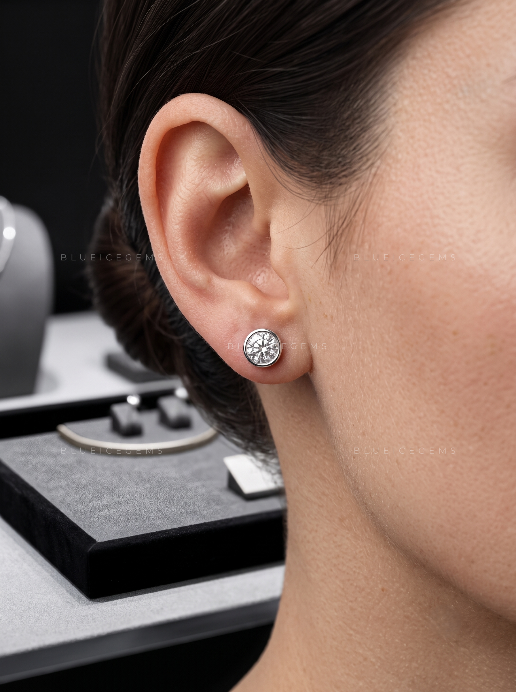 The Golden Aura: Bezel-Set Round Diamond Stud Earrings