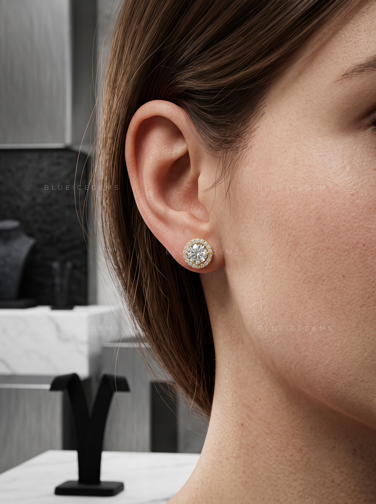 The Celestial Halo: Diamond Halo Stud Earrings