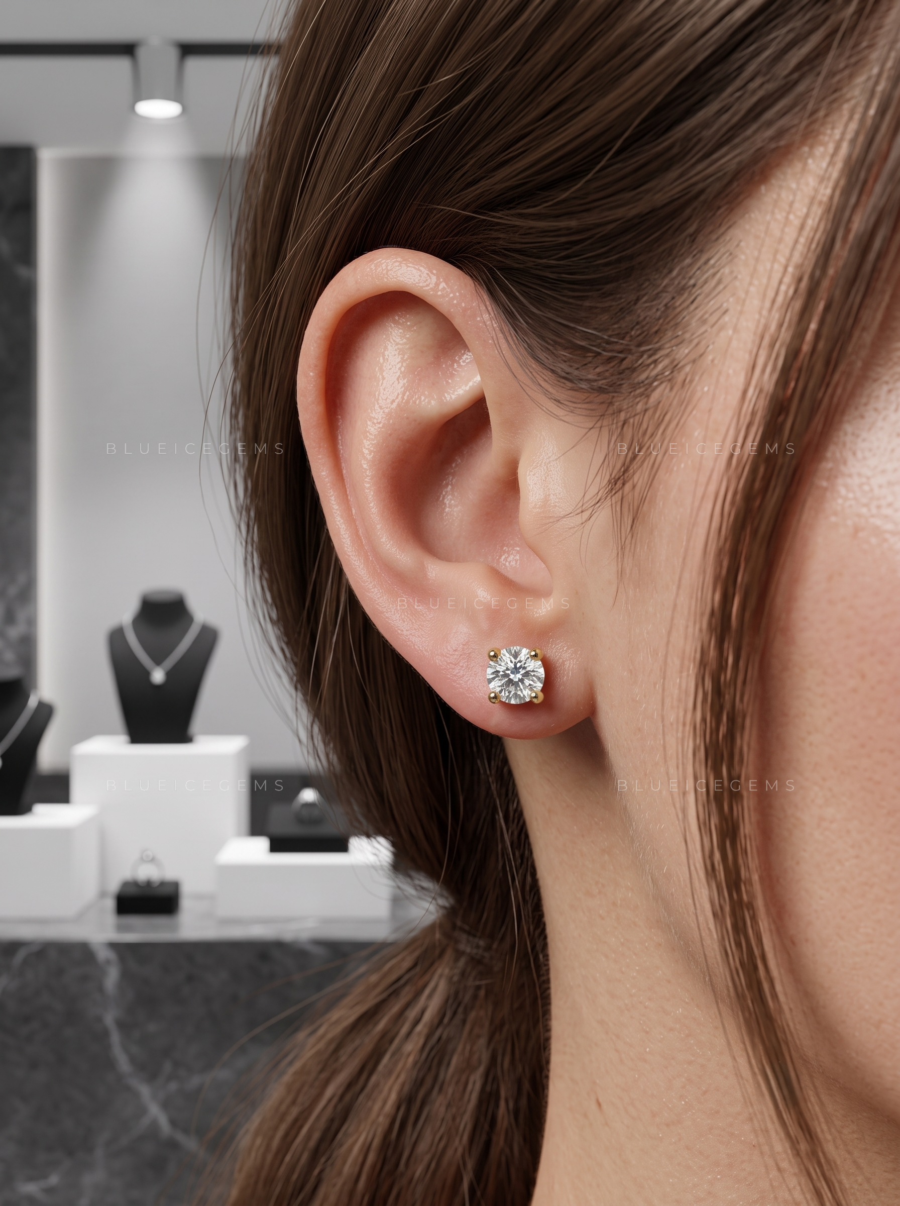 The Golden Orbit: Classic Round Diamond Stud Earrings