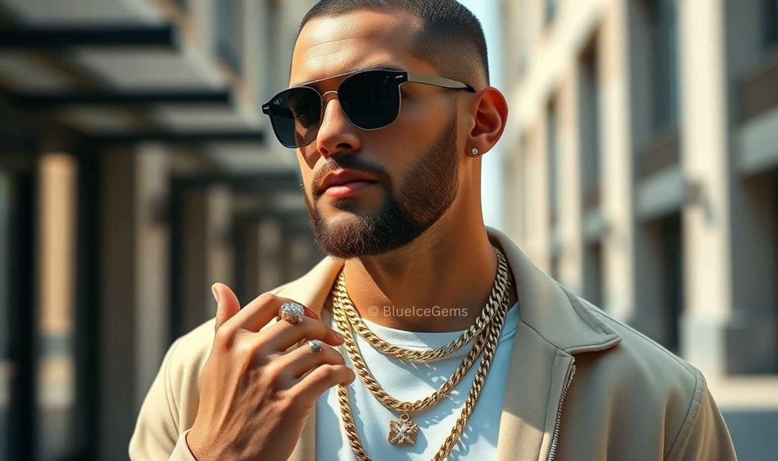 BlueIceGems Modern Gentleman's Bold Gold Chain with Diamond Accent