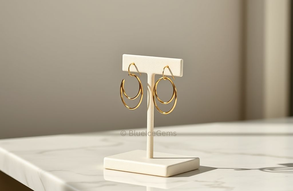 BlueIceGems Sleek Small Gold Hoop Earrings for a Professional Work Setting